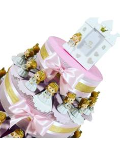 Torta bomboniera principessa corona dorata con castello centrale portafoto