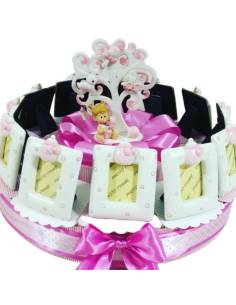 Torta bomboniere Battesimo bimba portafoto biberon rosa