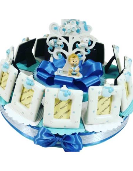 Torta bomboniera Battesimo bimbo portafoto biberon