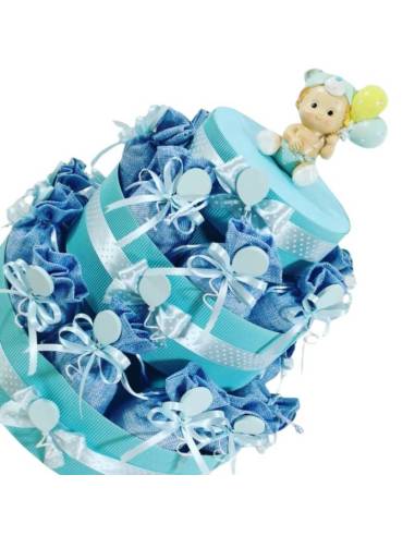 Torta bomboniera Battesimo portasacchetti palloncino azzurro