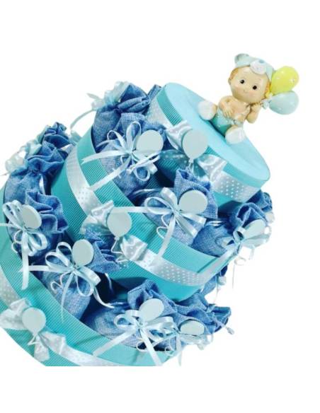 Torta bomboniera Battesimo portasacchetti palloncino azzurro