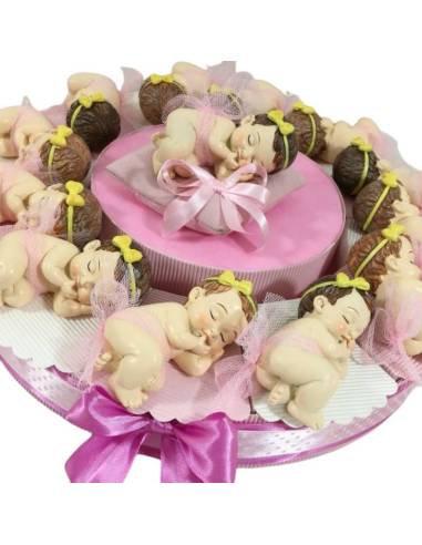 Torta bomboniera Battesimo bimba tulle rosa