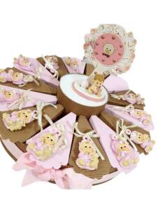 Torta bomboniera bimba accappatoio rosa albero della vita centrale