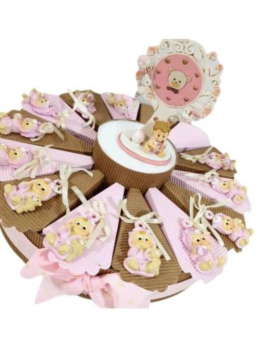 Torta bomboniera bimba accappatoio rosa albero della vita centrale