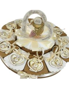 Torta bomboniera Comunione cuori intrecciati stilizzati SPEDIZIONE GRATUITA