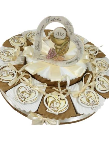 Torta bomboniera Comunione cuori intrecciati stilizzati SPEDIZIONE GRATUITA