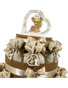 Torta bomboniere Comunione portasacchetti brillè con cuore