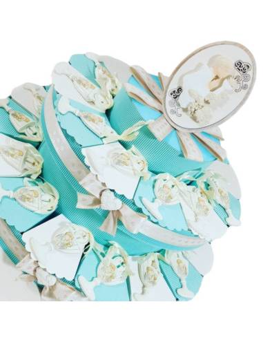 TORTA BOMBONIERA comunione PIGNATELLI con STATUETTA bimbo clip con calice sacramento