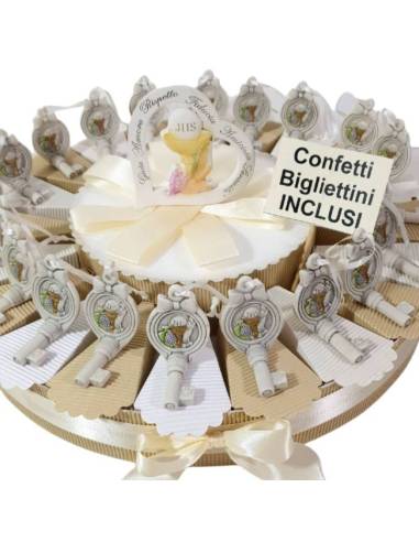 Idea torta bomboniere Comunione con chiave piegata da appendere