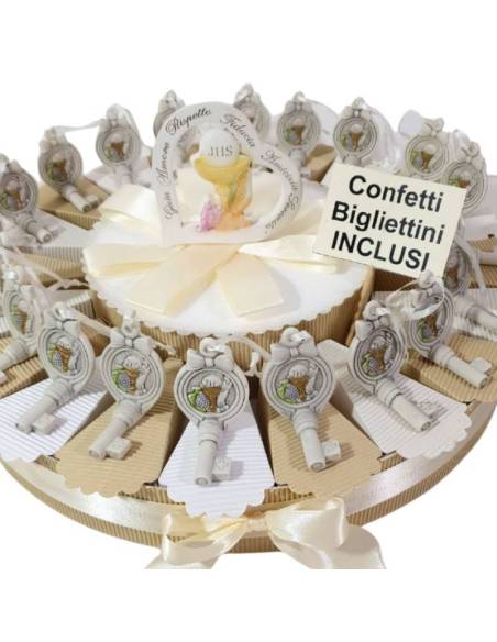 Idea torta bomboniere Comunione con chiave piegata da appendere