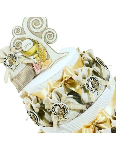 Torta bomboniera Comunione albero della vita applicazioni in legno