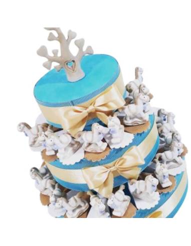 Bomboniera battesimo nascita maschietto cavalluccio a dondolo in ceramica e centrale albero della vita