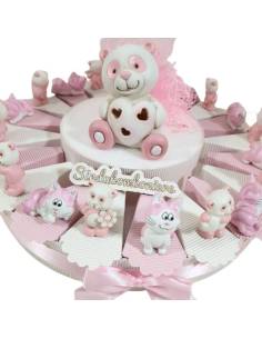 Torta di bomboniere fai da te animali rosa panda gattino