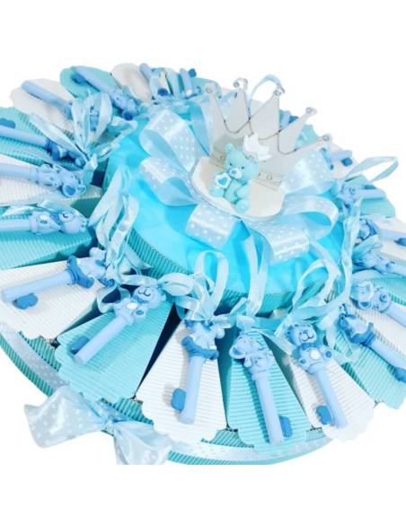 Torta di Bomboniere battesimo appendini animaletti azzurri
