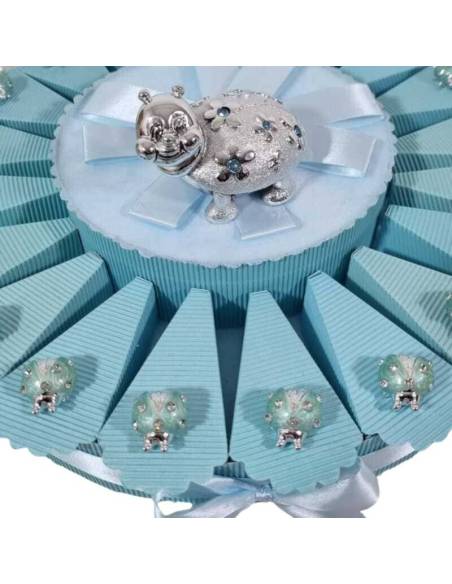 Torta bomboniere nascita bimbo coccinelle azzurre strass