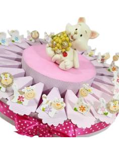 Animaletti dei prati su TORTA BOMBONIERE BATTESIMO compleanno nascita bimba 2