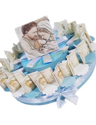TORTA BOMBONIERA BIBBIA libro aperto nappina bianca SACRA FAMIGLIA per battesimo BIMBO