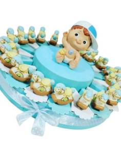 Torta portabomboniere maschietto con cavallucci a dondolo in resina evento battesimo, nascita, 1° compleanno