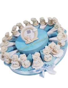 Torta bomboniera orsetti sole luna stella effetto porcellana battesimo nascita bimbo