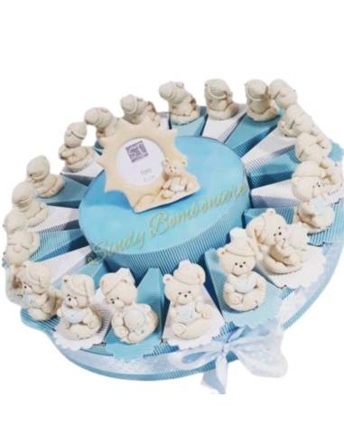 Torta bomboniera orsetti sole luna stella effetto porcellana battesimo nascita bimbo