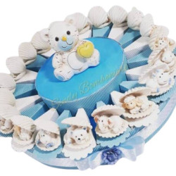 TORTA BOMBONIERA animaletti orsetto elefantino mucca con conchiglia bomboniera evento battesimo nascita 1° compleanno
