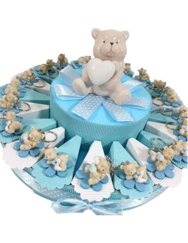 Torta di bomboniere bimbo portachiavi on line orsetti su fiore