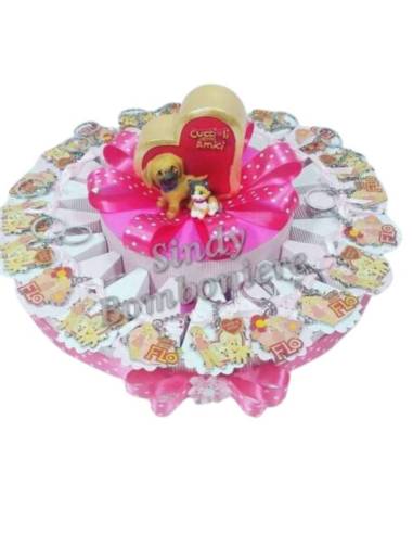 Torta bomboniera animaletti portachiavi battesimo compleanno confetti e bigliettino