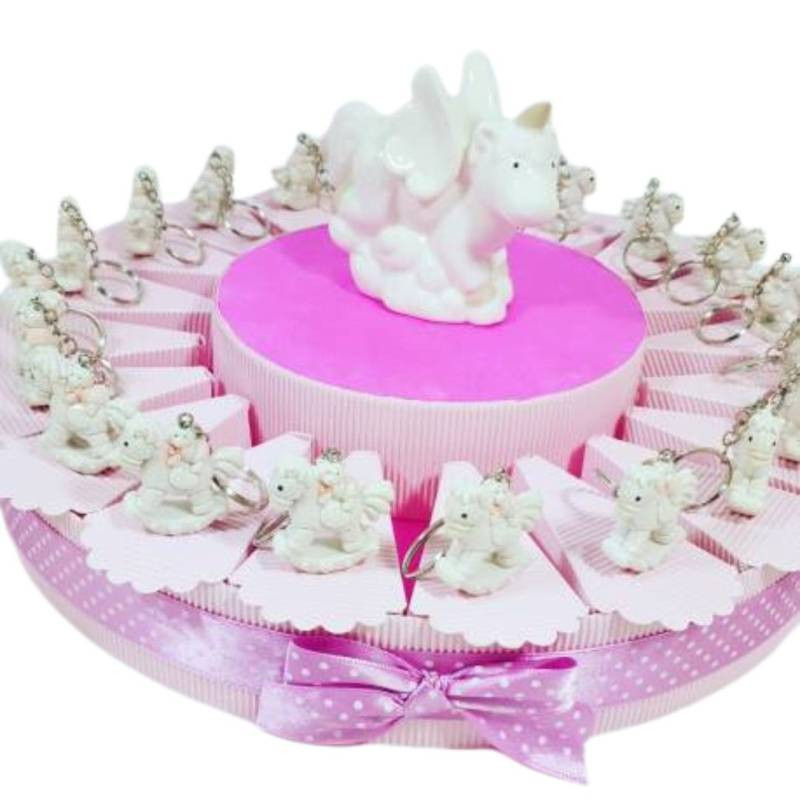 Torta aprifesta a tema cavalluccio a dondolo e orsetto portachiavi femminuccia per eventi di nascita, battesimo, 1° compleanno