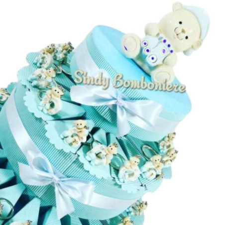 TORTA BOMBONIERA CON ORSETTI NASCITA, BATTESIMO, COMUNIONE, CRESIMA, COMPLEANNO