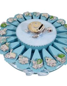 Torta portaconfetti animaletti argentati magnete maschietto