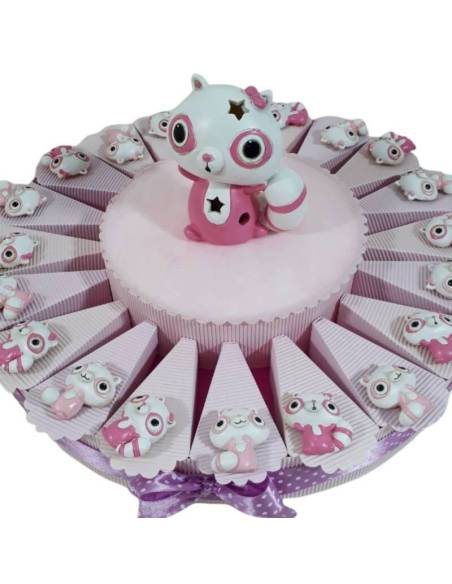 Torta di bomboniere bimba scoiattolo rosa magnete
