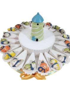Torta per bomboniere animali mare a magnete faro centrale