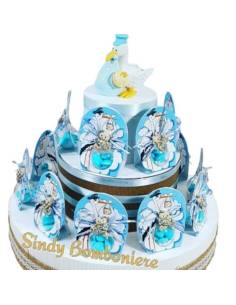 Torta bomboniere con cicogna e orsetto magnete