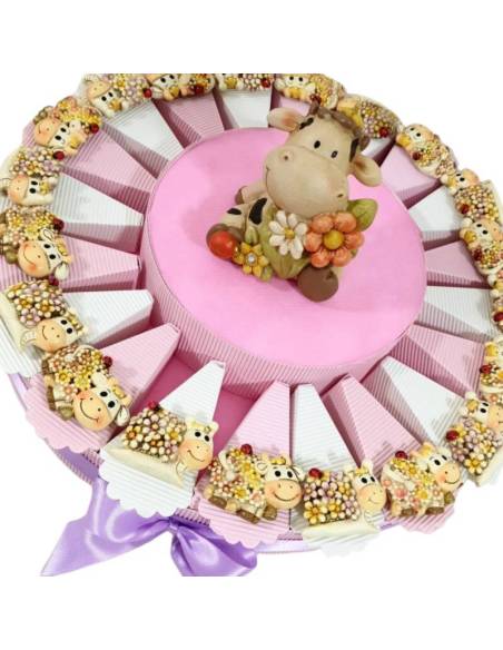 TORTA BOMBONIERA MUCCA coccinella MAGNETE MISSY NASCITA BATTESIMO COMPLEANNO COMUNIONE