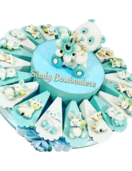 Idea bomboniera 1° compleanno battesimo n ascita torta bimbo animaletti magnete assortiti azzurro