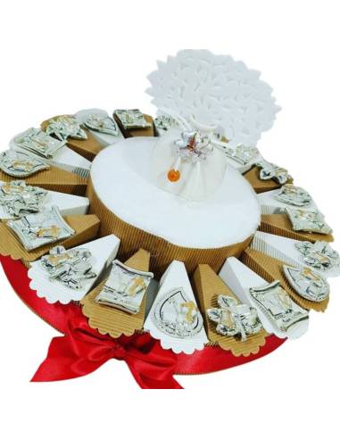 Torta bomboniere cresima magneti argentati con Albero della Vita profumatore