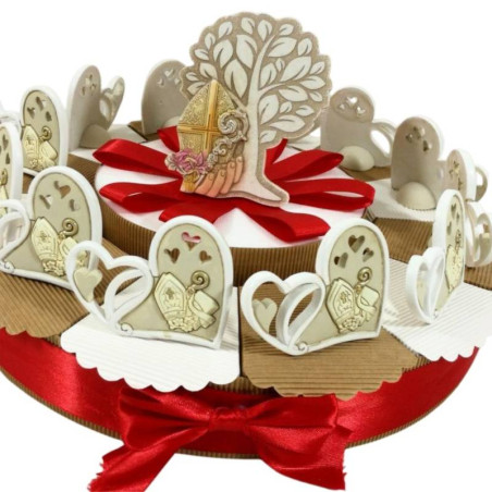 Torta bomboniera Cresima con bomboniere simboli religiosi