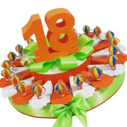 TORTA BOMBONIERE COMPLEANNO per 18 anni mongolfiere portachiavi colorati