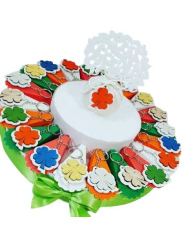 portachiavi PORTAFORTUNA QUADRIFOGLIO PER CONFETTATA festa pensione