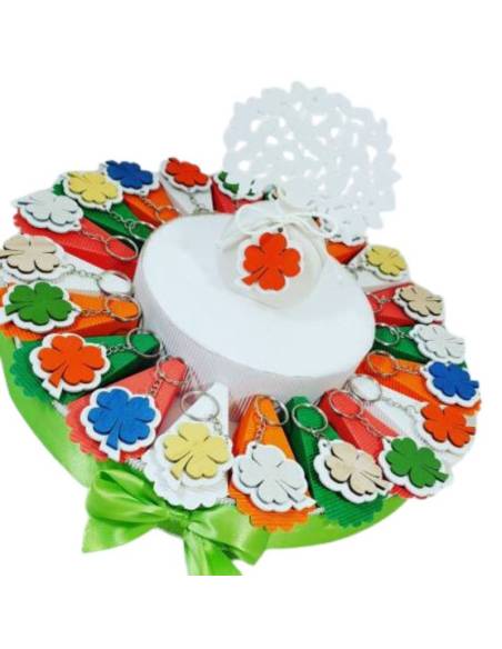 portachiavi PORTAFORTUNA QUADRIFOGLIO PER CONFETTATA festa pensione