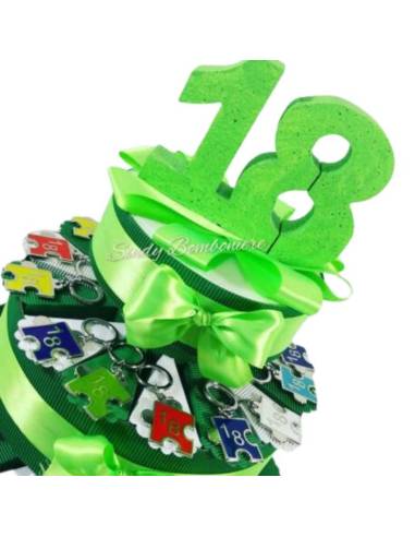 Torta bomboniera per 18° COMPLEANNO con portachiavi 18 pezzo puzzle