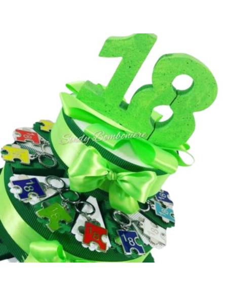 Torta bomboniera per 18° COMPLEANNO con portachiavi 18 pezzo puzzle