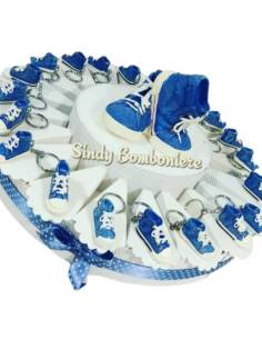 TORTA BOMBONIERA SCARPE CONVERSE PORTACHIAVI BLU 18 ANNI COMUNIONE CRESIMA