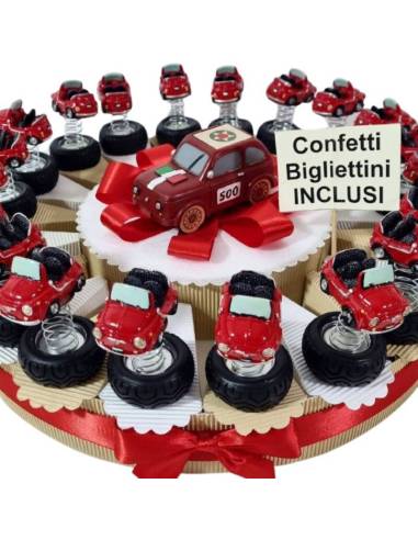 torte bomboniere con 500 a molla macchinine