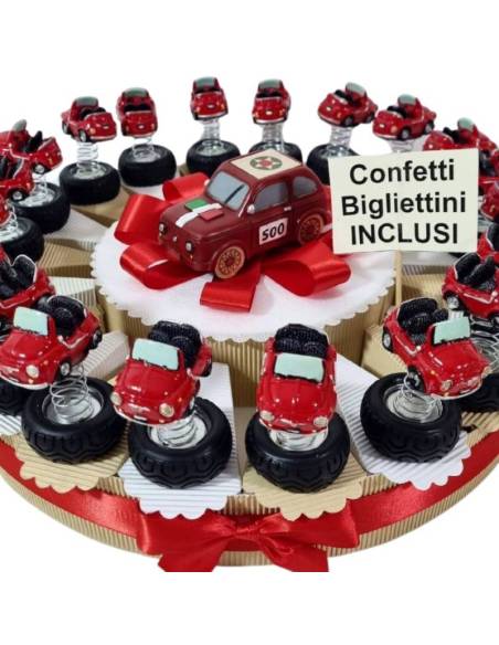torte bomboniere con 500 a molla macchinine