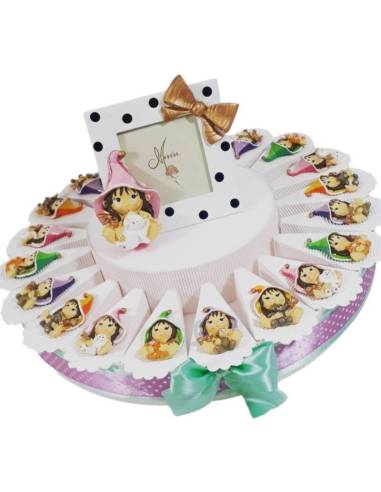Torta bomboniera bimba streghetta pixie colorate magneti