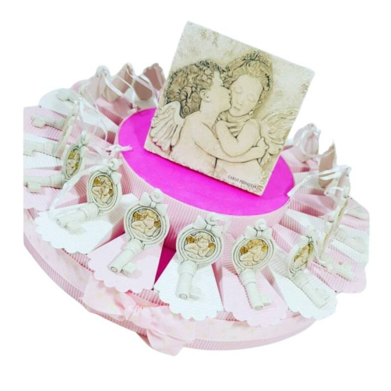 Torta bomboniera chiavi pendenti con angioletto e centrale Carlo Pignatelli