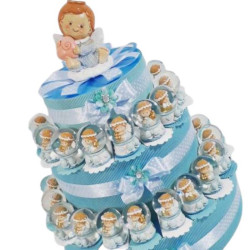 TORTA BOMBONIERE SFERA DI NEVE vetro angioletto bimbo compleanno nascita battesimo