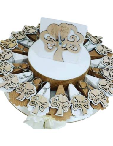 bomboniere albero della vita matrimonio con centrale orologio in legno