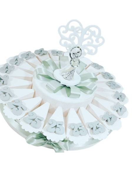 Torta porta bomboniere magneti 25 argentati per anniversario nozze d'argento